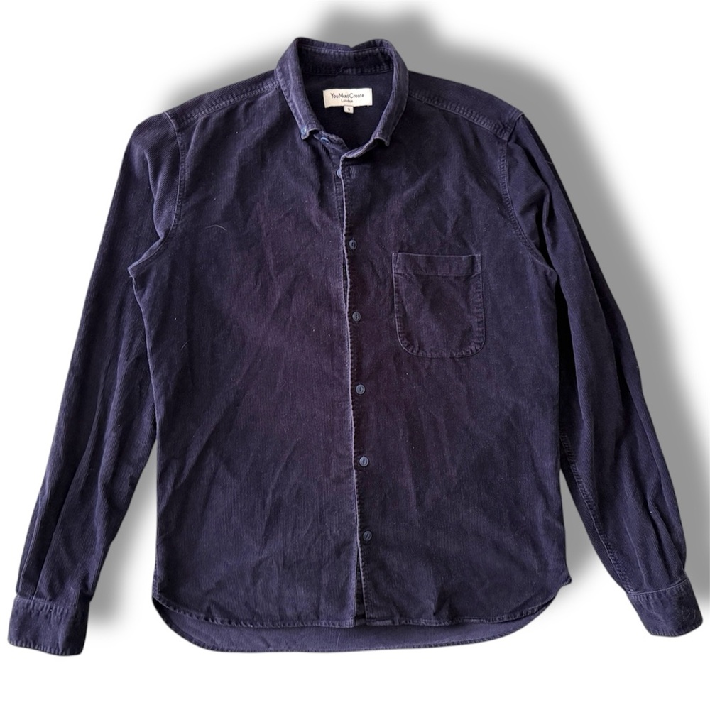 You Must Create London Men’s Shirt, Size Small,  Cotton Corduroy, Deep Blue